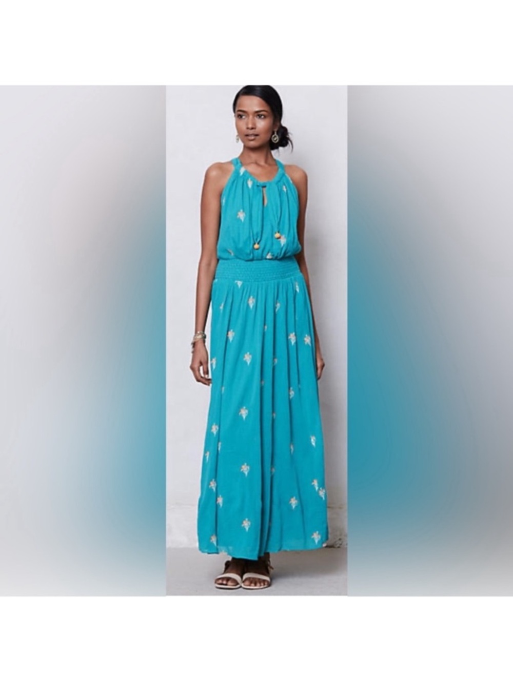 Boho 2013 Maxi Drs Anthropologie Floreat 100% Cotton Embroidered Gauze Size 6